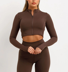 ชุดออกกำลังกายผู้หญิง 3 ชิ้น คุณภาพสูง ระบายอากาศได้ดี ไร้ตะเข็บ คอเสื้อแบบเปิดไหล่ ประกอบด้วย สปอร์ตบรา เสื้อแจ็คเก็ตแบบมีซิป ผลิตจากผ้าสแปนเด็กซ์/ไนลอน - Product Image 6