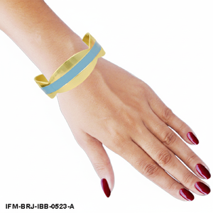 Handcrafted Brass Cuff Bangle with Sky Blue Enamel Inlay <b>Adjustable</b> Two-Tone <b>Gold</b> Statement <b>Bracelet</b> for Women - Product Image 4