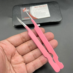 Pinzas de extensión de pestañas de acero inoxidable sostenibles japonesas de etiqueta privada punta puntiaguda de volumen mate Rosa profesional - Product Image 3