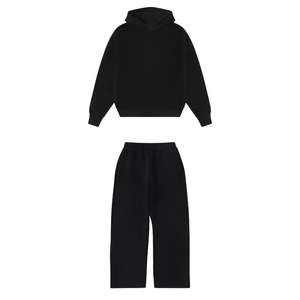 Custom Unisex Acid Wash Hooded Tracksuit Cotton Polyester Heavyweight Regular Fit Jogging Fleece Men Sweatpants Hoodie Set - Product Image 1