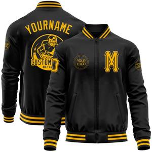 Bomber personnalisé noir et or Varsity Letterman Zipper Jacket Windbreaker Streetwear vintage Varsity Jacket pour hommes - Product Image 1