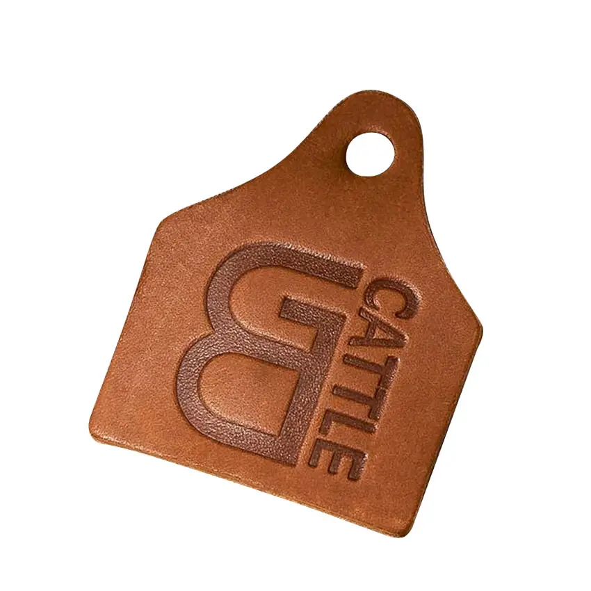 custom stamped logo leather cattle ear cow tags keychain