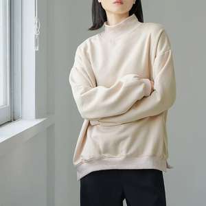 Top informal de cuello semi alto para mujer 100% algodón transpirable e impermeable con sudadera de terciopelo de otoño e invierno - Product Image 3