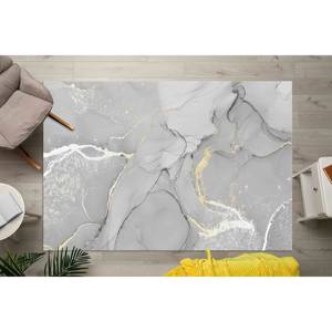 Tapis en marbre gris : Tapis antidérapant avec accents dorés, tapis doux non tissé - Product Image 2