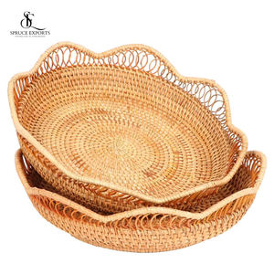 Panier de service en bambou fait main-Plateau de fête polyvalent pour fruits, légumes et pain | Bol de rangement biodégradable écologique - Product Image 3