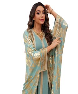Abaya indienne de créateur, vêtement islamique, prix de gros, tenue ethnique, bleu clair, polyester respirant, manches longues pour femme, gaufré - Product Image 1