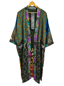 Ropa de mujer Ropa de playa multicolor Ropa de noche Túnica larga, Kimono Sari de seda reciclado vintage indio hecho a mano, - Product Image 6