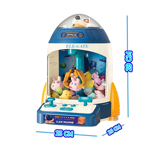 Macchina Gru a Braccio Mini Arcade per Bambini, Design Razzo Blu o Rosa con Luci e Musica, 10 Mini Giocattoli di Peluche - Product Image 1