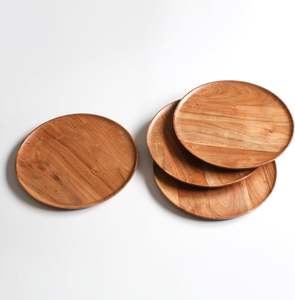 Plats à manger en bois d'acacia robustes, assiette à dîner en bois rustique, ensemble de vaisselle pour pâtes, hamburgers, amuse-gueules - Product Image 2