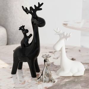 Décoration de Noël moderne en céramique, renne, 27 cm, noir et blanc - Product Image 2
