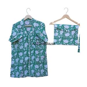 Vêtements d'été faits à la main maison pyjama ensemble indien bloc coton élégant imprimé pour femmes et hommes personnalisé mariée cadeau vêtements de nuit - Product Image 2