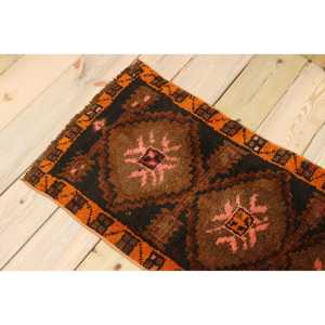 พรมตุรกีขนาดเล็ก 1.6x3 ฟุต สีน้ำตาลวินเทจ ลายพรมขนสัตว์แบบนามธรรม - Product Image 4