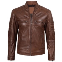 Jaket Kulit Sapi Coklat OEM Musim Dingin 2026, Laris Manis, Kerah Tegak, Resleting Depan, Kantong, 100% Kualitas Tinggi, MOQ Rendah