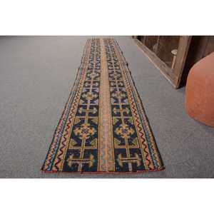 Tapis Vintage en Laine Turque 17X9,6 pieds Bleu et Beige Patchwork Design Plat Tissage Technique pour Décorations de Salon - Product Image 2