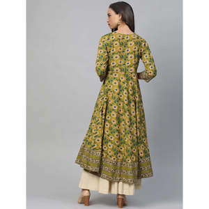 Blusa y camisa elegante de algodón con estampado floral verde para mujer Anarkali Kurta con estampado floral verde - Product Image 2