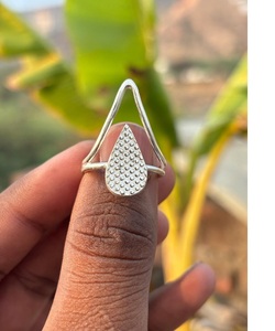 Textured Teardrop <b>Silver</b> <b>Ring</b> Handmade 925 <b>Sterling</b> <b>Silver</b> Open Front <b>Adjustable</b> Boho Minimalist Modern Statement <b>Ring</b> - Product Image 2