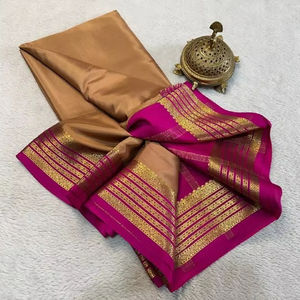 Magnifique vêtement de mariage Sarees en soie de Mysore semi-crêpe pur - Product Image 1