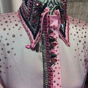 Hecho a mano Cowgirl Western Show Shirt Stretch Tafetán Tela rosa claro - Product Image 5