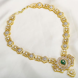 High Quality <b>Gold</b> <b>and</b> Silver Plated <b>Necklace</b> <b>Set</b> in Cz <b>and</b> Green Stones With <b>Earrings</b> - Product Image 2