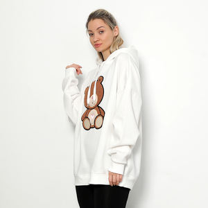 Vente en gros de sweat à capuche ample de couleur unie pour couple en polaire pour femmes épaules tombantes - Product Image 5