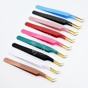Best Selling 45 Degree Tip Tweezers Stainless Steel Volume Lash Tweezers With Diamond Grip Eyelash Extension Tweezers - Product Image 1