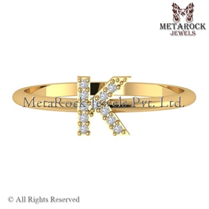 แหวนเพชรแท้14K สีเหลืองทอง K ทำด้วยมือแหวนตัวอักษรเรียบง่ายแบบ A-Z แหวนเพชรทองเครื่องประดับ K แหวน - Product Image 4