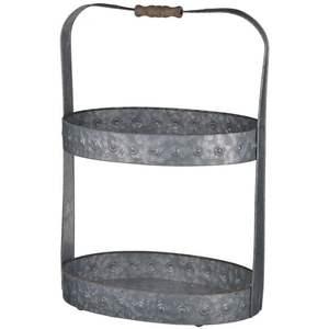 Elegant Galvanized <b>Metal</b> Serving Tray Stand with Tiered Design Premium Serving Trays - Product Image 1
