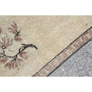 Tapis vintage 3,9x7,1 pieds, tapis turc, tapis uni marron beige - Product Image 5