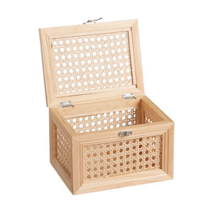 Atractivo diseño exquisito juego Natural de 2 cajas de almacenamiento de ratán de madera con tapa caja decorativa de ratán tejido para decoración del hogar - Product Image 5