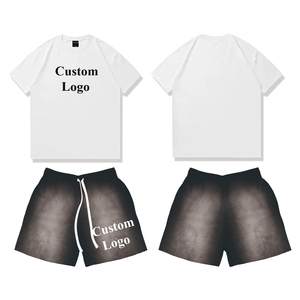 Conjunto de Pantalones Cortos y Camiseta Deportiva Personalizada 2026, Estilo Casual, Color Sólido, para Hombre, con Efecto Lavado Ácido y Logotipo - Product Image 5