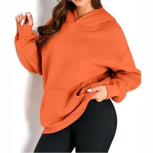 Heavy Weight Cotton/<b>Fleece</b> Material 420g Women's Clothing <b>Orange</b> Color Hoodies Sweatshirts Drop Shoulder Loose Fit Hooded - Product Image 4