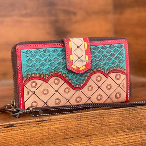 Cartera de cuero con tallado a mano occidental, tarjetero de mano, elegante, multiusos, billetera de cuero genuino para mujer - Product Image 2