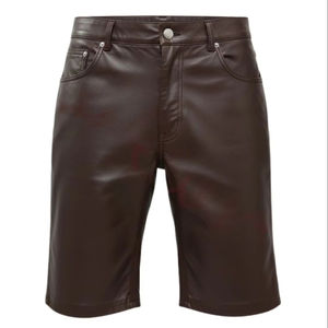Pantalones Cortos Clásicos de Cuero Genuino para Hombre, Cinco Bolsillos, Color Marrón Oscuro, para Ropa Urbana - Product Image 1