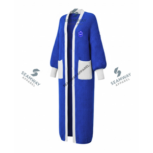 Suéter Largo de Punto Acrílico de Alta Calidad de la Hermandad Zeta Phi Beta, Estilo Informal, Abierto por Delante - Product Image 2