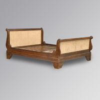 Lit traîneau Versailles en bois de mahogany massif avec tête de lit design moderne du milieu du siècle, taille personnalisable disponible, rangement intégré, pour chambre Queen/King