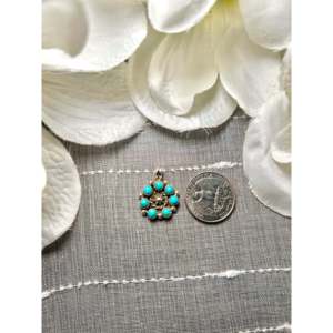 Fairren Beggy Kingman Turquoise Rose Gold Pendant Bezel Setting Platinum Gold Jewelry Jade Bell Pattern Sterling <b>Silver</b> <b>Charm</b> - Product Image 2