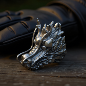 Bague de motard pour homme en acier inoxydable, tête de dragon, style bohème classique, taille 7-13, design géométrique incrusté, couleur argent SR91 - Product Image 3