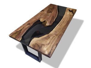 Dessus de table en bois massif fait à la main décor de rivière en résine époxy sur mesure pour restaurants bois d'acacia pour salle à manger - Product Image 4
