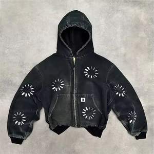 Venta al por mayor Print Stone Oversized Vintage Acid Wash Zip up Sun Faded Sudadera con capucha desgastada Sudadera con capucha de algodón unisex - Product Image 4