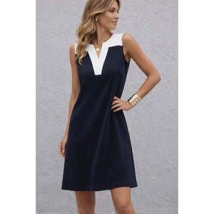 Women's Strappy V-Neck Two-Tone Short <b>Viscose</b> Two-Thread <b>Dress</b>, 35485 - Black - Product Image 3