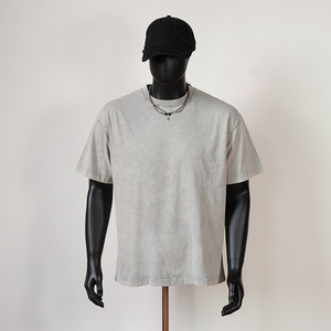 T-shirt vintage en coton 280 GSM à épaules tombantes, coupe ample et oversize, effet délavé, vierge, grande taille pour hommes - Product Image 1