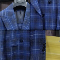 Costume Homme Bleu Royal à Carreaux Fenêtres, Double Boutonnage, Six Boutons, Revers Pointus, Poches à Rabat, Costumes d'Affaires et de Soirée pour Homme, Sur Mesure (MTM)
