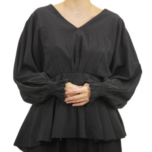 Mode féminine décontracté coton Blouse à volants à manches longues col en v printemps été taille enveloppé lanterne manches Style formel solide - Product Image 1