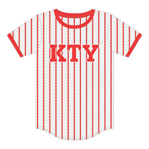 Maillot de baseball personnalisé KAP à rayures fines blanches, 100% polyester, t-shirt de fraternité en maille avec logos brodés - Product Image 2