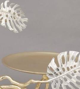 Luxury Gold Monstera Leaf Cake Stand With Marble Base 2 Tier Metal Cake Stand For Wedding Party <b>Buffet</b> <b>Table</b> Centerpiece - Product Image 6