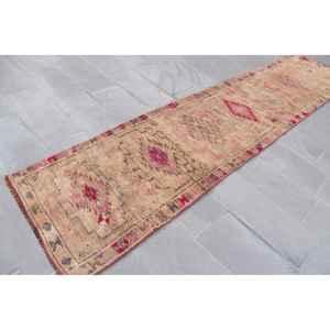 2.8x12.9 ft Vintage Turkish Rug, <b>Runner</b> Rug, <b>Red</b> Brown Plants & trees Wool Rug - Product Image 4