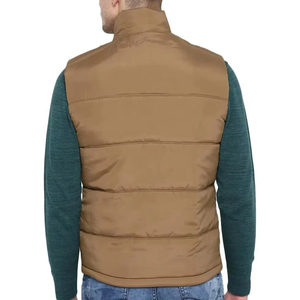 Men's Brown <b>Quilted</b> Vest Stand Collar Zipper Closure Casual Windproof Polyester <b>Wadding</b> Autumn Wear - Product Image 2