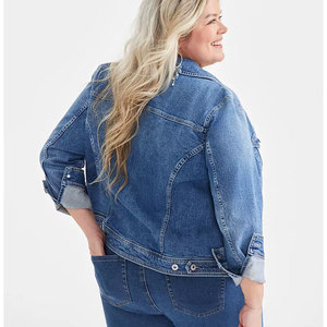Veste en jean classique de grande taille Vestes en jean à la mode Manches longues 98% coton, 2% spandex Veste en jean classique de grande taille - Product Image 6