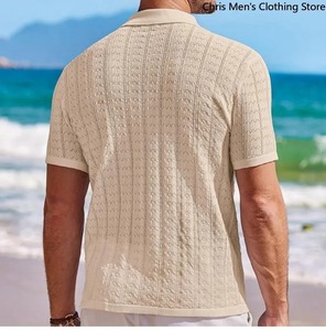 เสื้อโปโลผู้ชายแบบถักกันรอยยับสบาย, เสื้อลำลองแนวธุรกิจชั้นสูงเสื้อยืดกอล์ฟ - Product Image 3