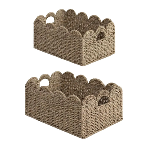 Cesta de mimbre para bebé, diseño rústico, borde festoneado, tejida a mano, natural, para la vuelta al cole, venta al por mayor - Product Image 2